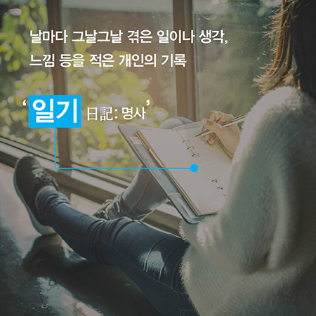 날마다 그날그날 겪은 일이나 생각, 느낌 등을 적은 개인의 기록-일기